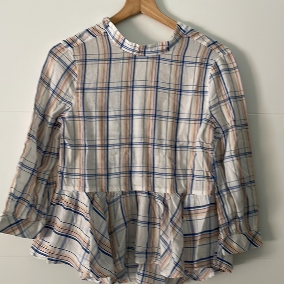 Anthropologie Academia Plaid Peplum Lightweight blouse Sz 0 - Picture 3 of 8